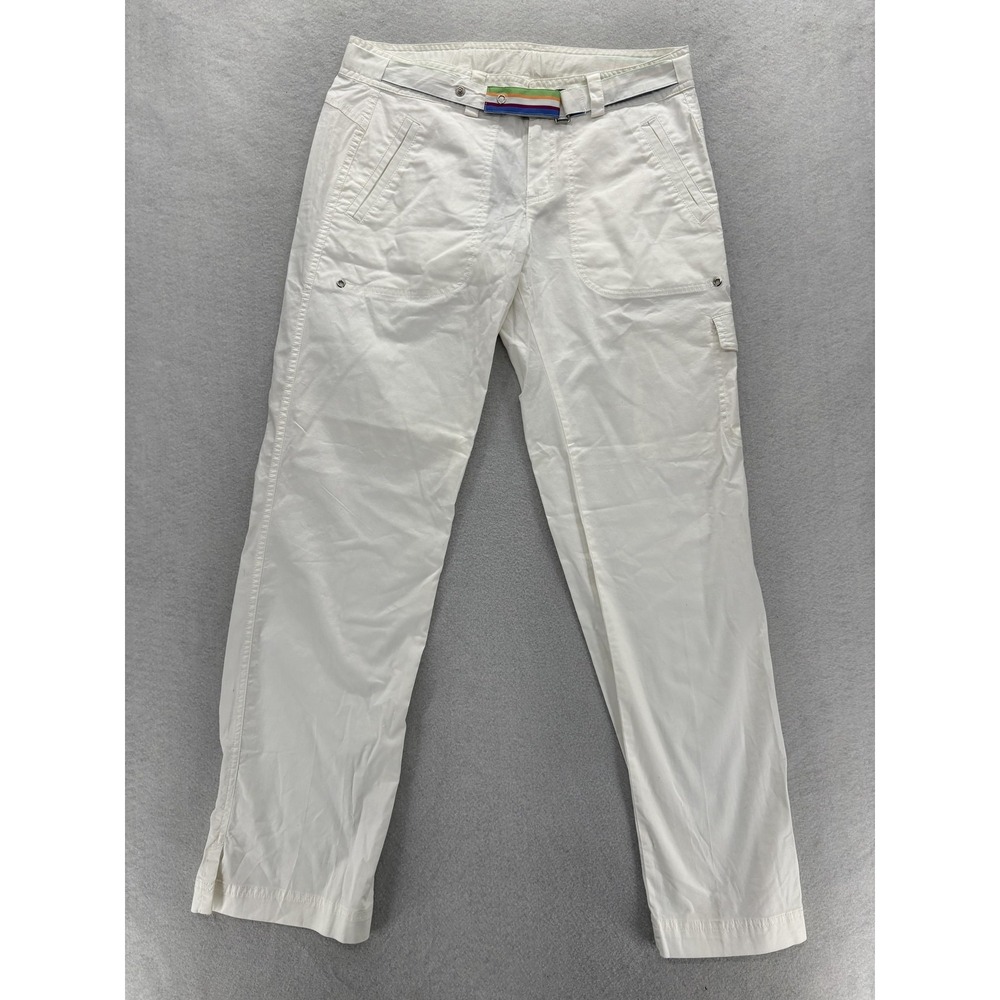 Vintage Nike Cargo Pants Womens M White Stretch Twill Straight Leg Belted Y2K